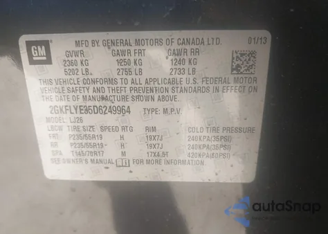 2013 GMC Terrain Denali z USA, uszkodzony, nr VIN 2GKFLYE35D6249964